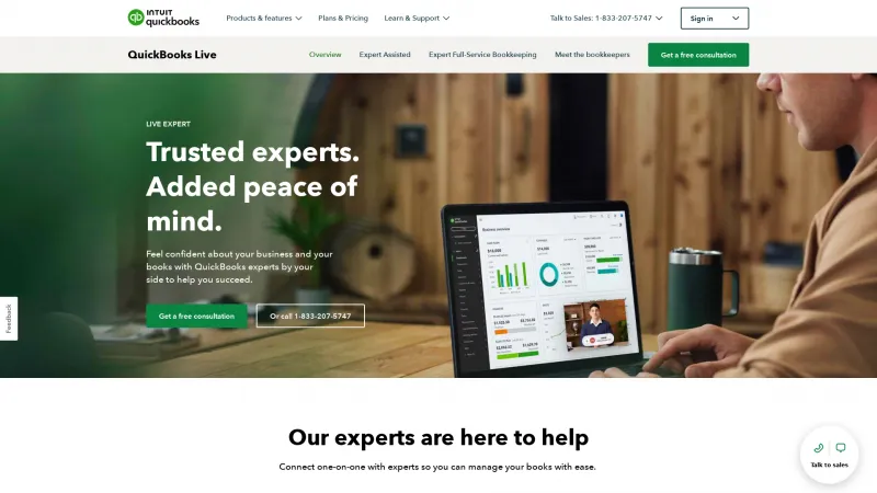 Homepage of QuickBooks Live Bookkeeping