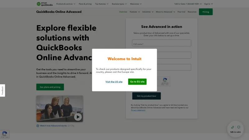 Homepage of QuickBooks Online Advanced