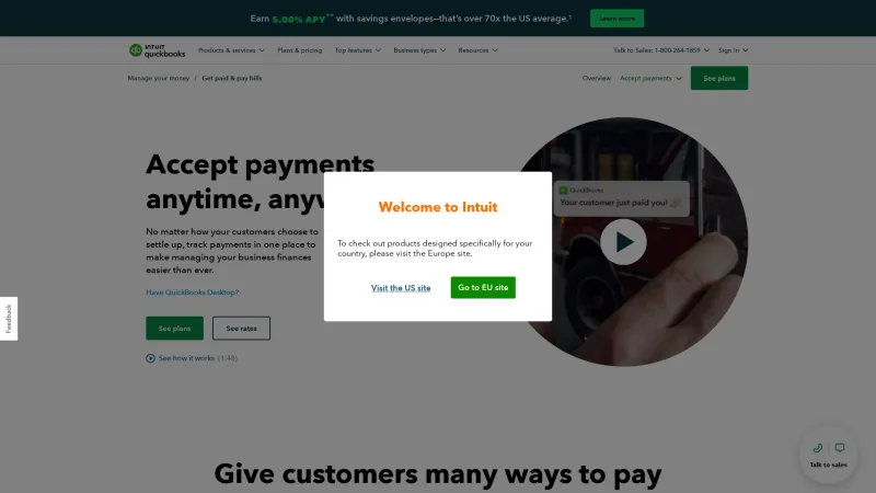 Homepage of QuickBooks GoPayment