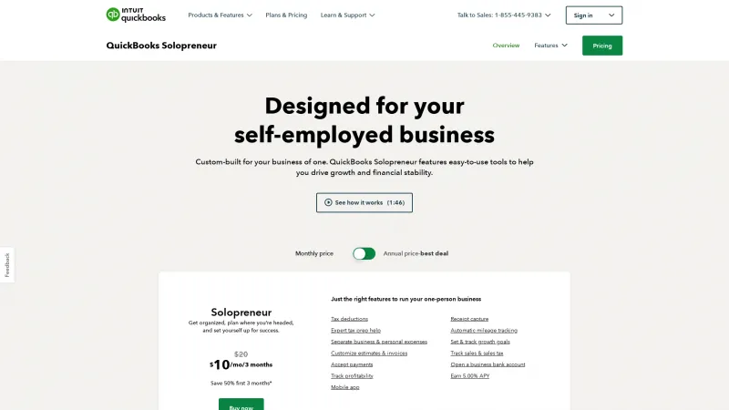 Homepage of QuickBooks Self-Employed