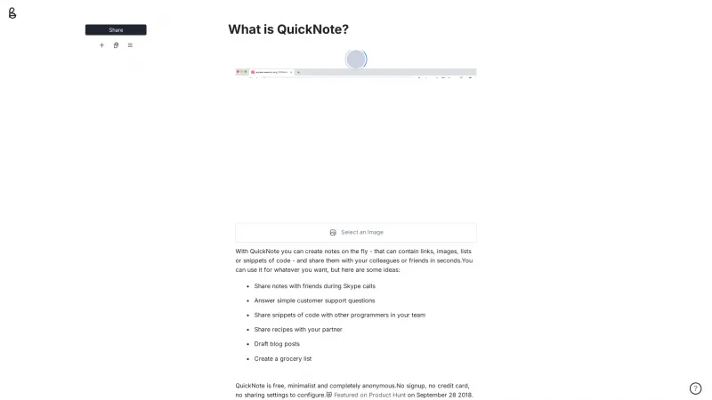 Homepage of QuickNote