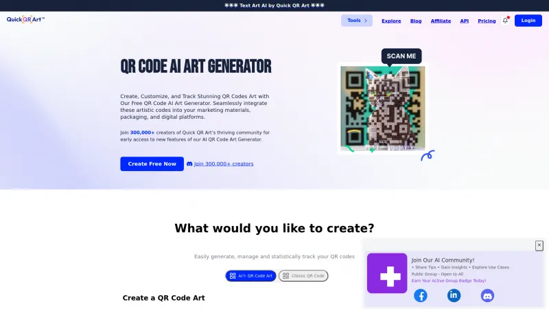 Homepage of QuickQR Art