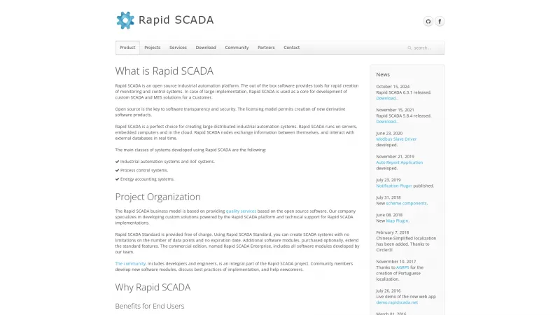 Homepage of Rapid SCADA