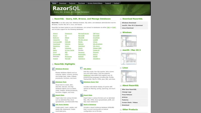 Homepage of RazorSQL