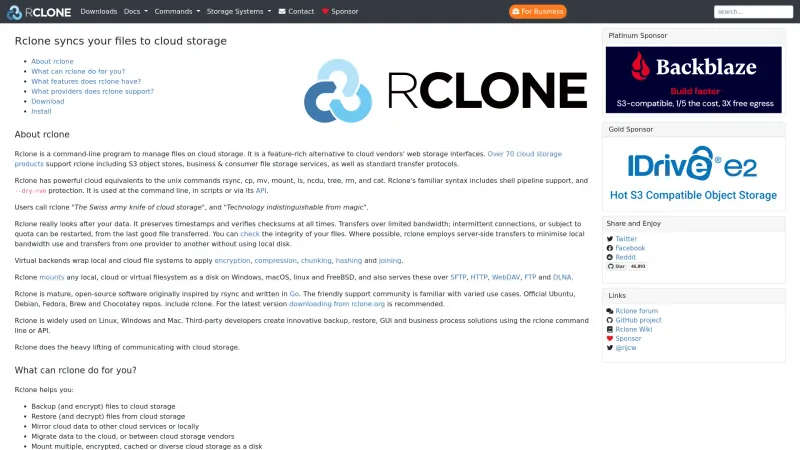 Homepage of Rclone