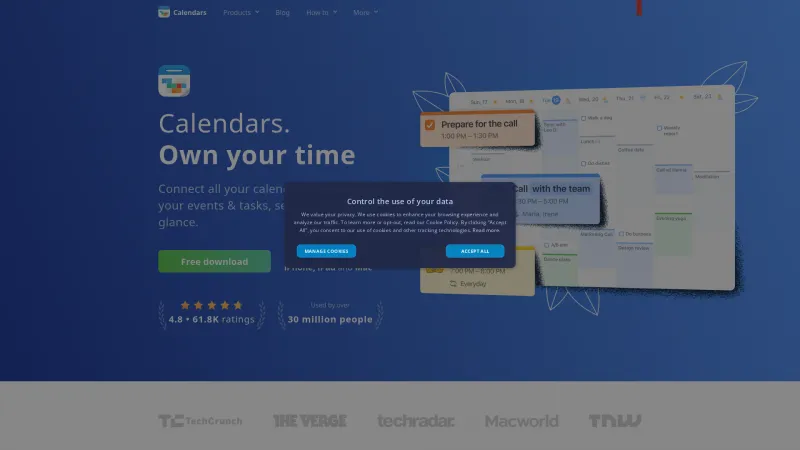 Homepage of Readdle Calendars