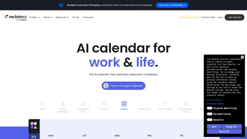 Homepage of Reclaim.ai