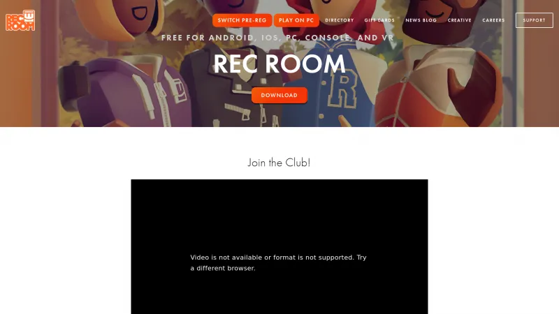 Homepage of Rec Room