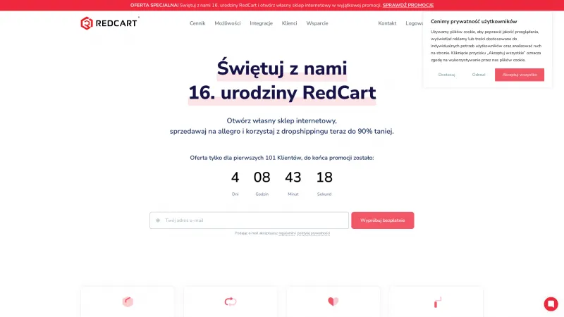 Homepage of RedCart