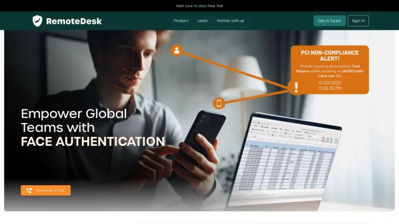 Homepage of RemoteDesk