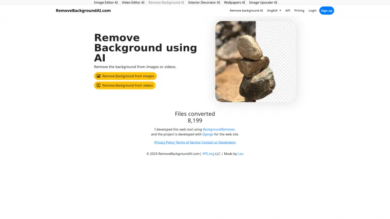 Homepage of RemoveBackgroundAI