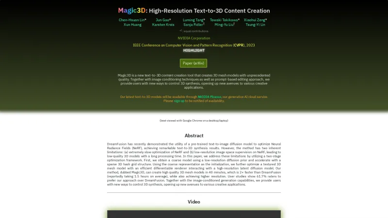 Homepage of Magic3D