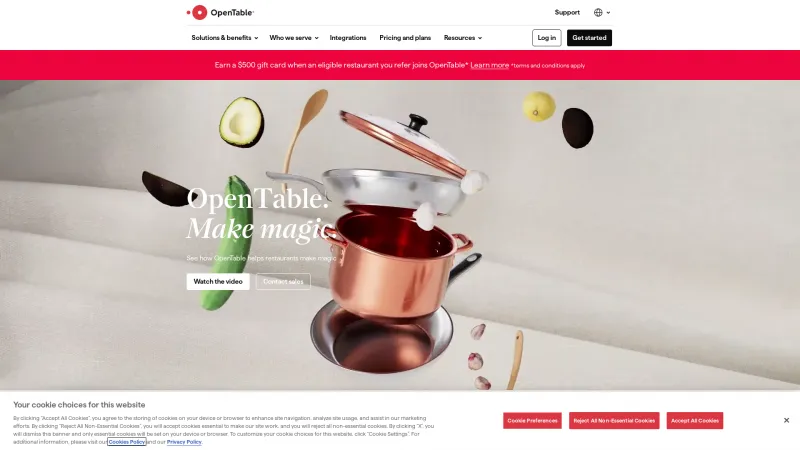 Homepage of OpenTable