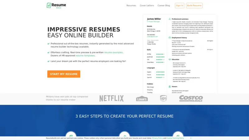 Homepage of ResumeBuild.com