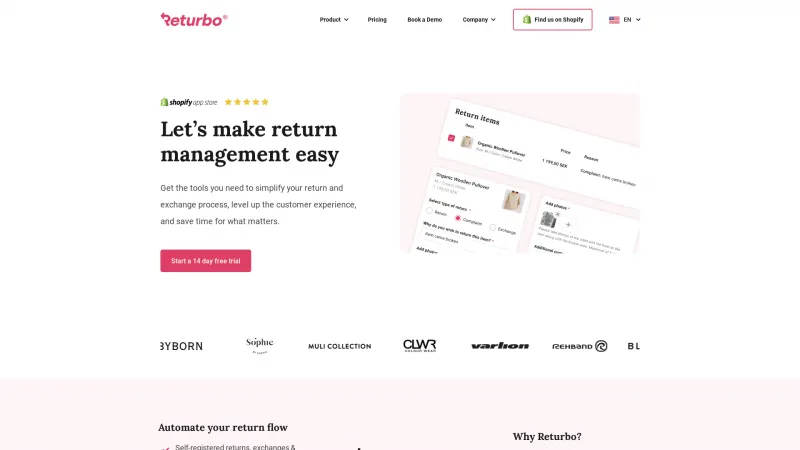 Homepage of Returbo