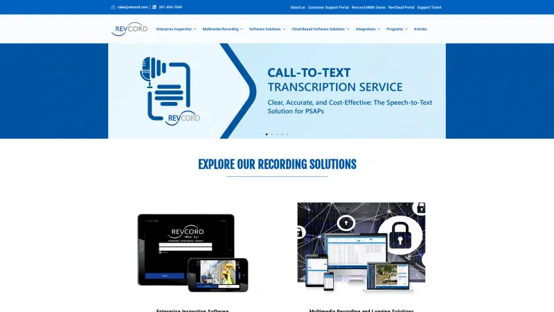 Homepage of Revcord Call Recording