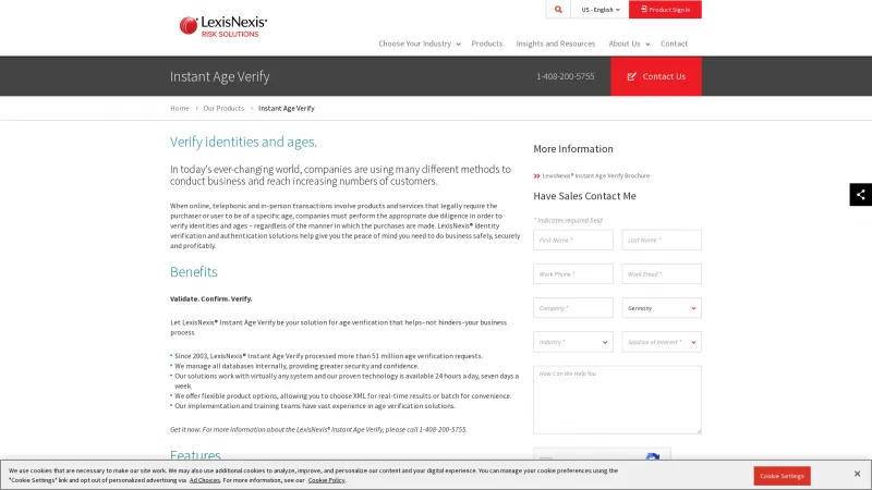 Homepage of LexisNexis Instant Age Verify