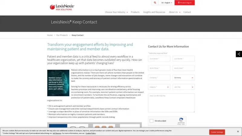 Homepage of LexisNexis Keep Contact