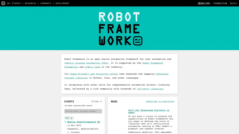 Homepage of Robot Framework