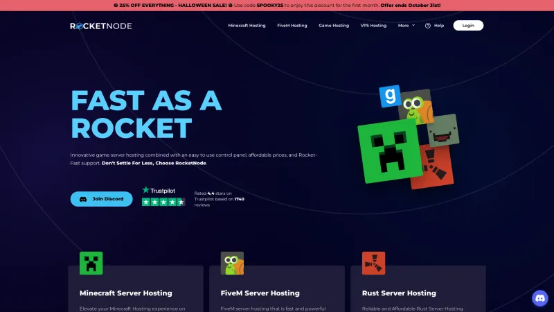 Homepage of RocketNode