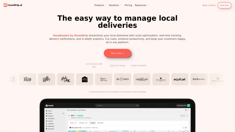 Homepage of EasyRoutes