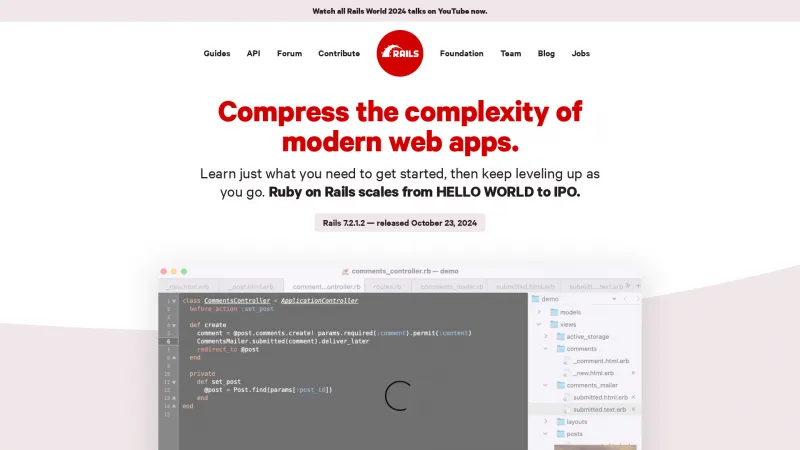 Homepage of Ruby on Rails