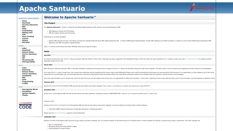 Homepage of Apache Santuario