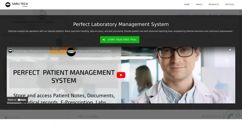 Homepage of Perfect Laboratory Management System