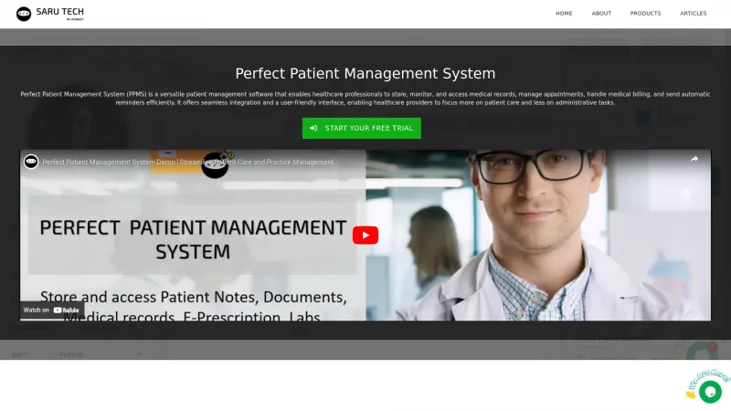 Homepage of Perfect Patient Management System