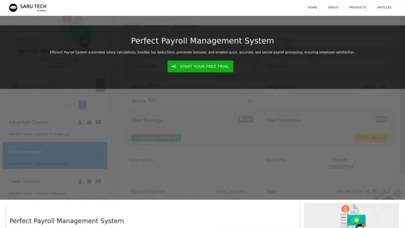 Homepage of Perfect Payroll Management System