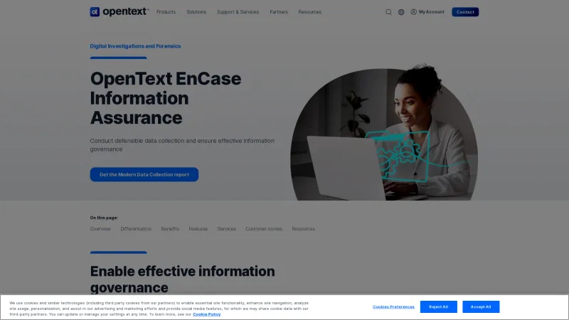 Homepage of OpenText EnCase Information Assurance