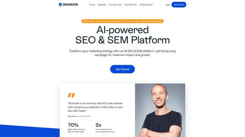 Homepage of SEOmator