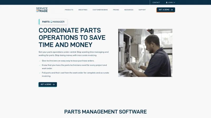 Homepage of PartsLedger