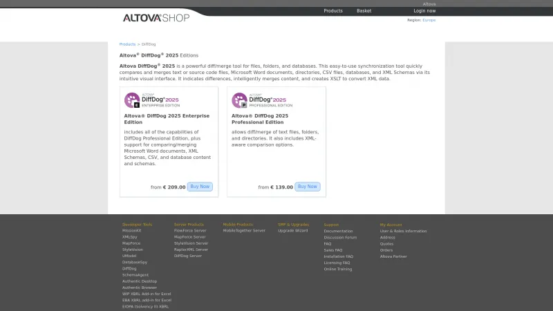 Homepage of Altova DiffDog