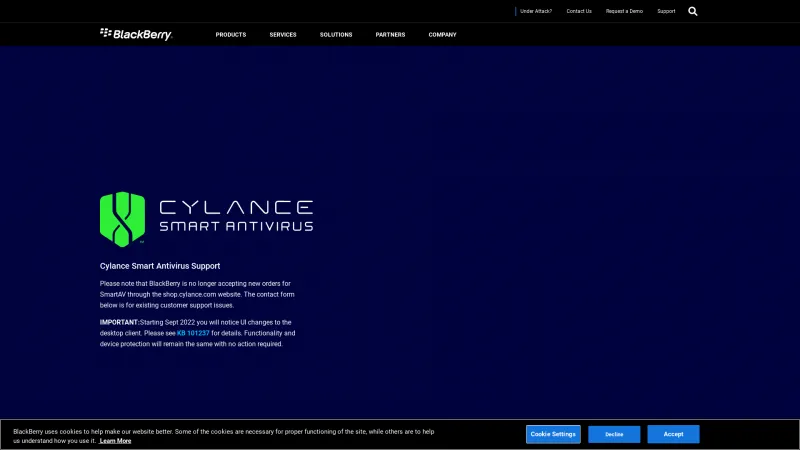 Homepage of Cylance