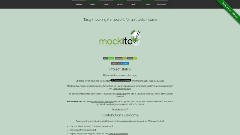 Homepage of Mockito