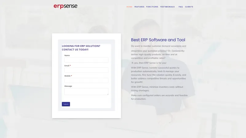 Homepage of ERP Sense