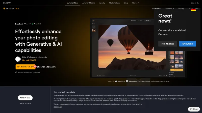 Homepage of Luminar Neo