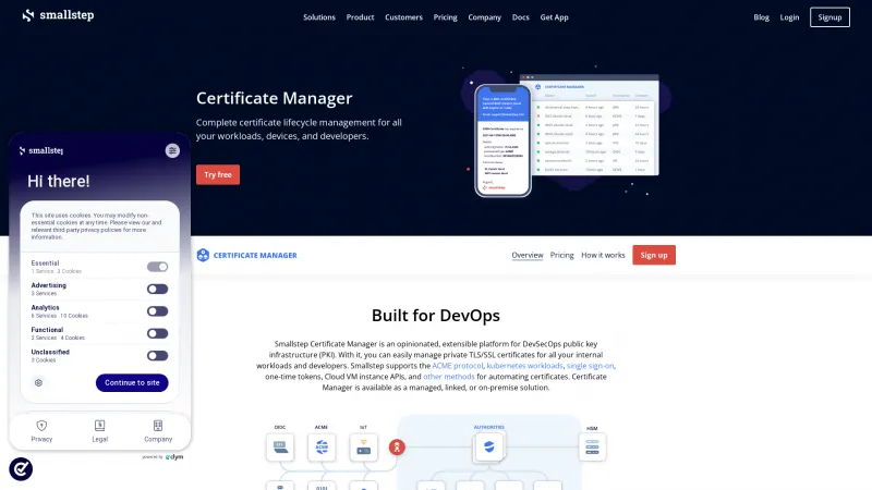 Homepage of Smallstep Certificate Manager