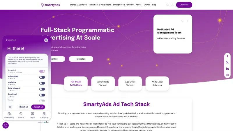 Homepage of SmartyAds