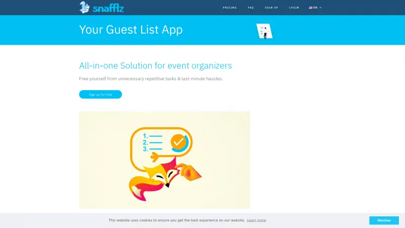 Homepage of Snafflz Guest List App