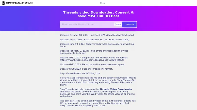 Homepage of SnapThreads