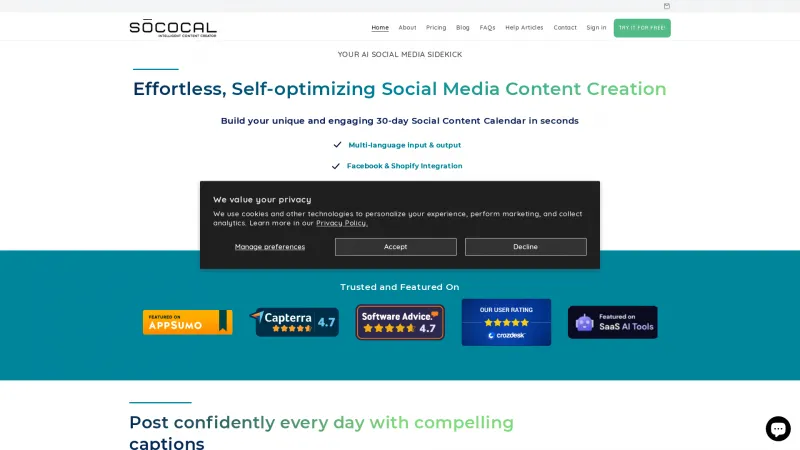 Homepage of Sococal AI