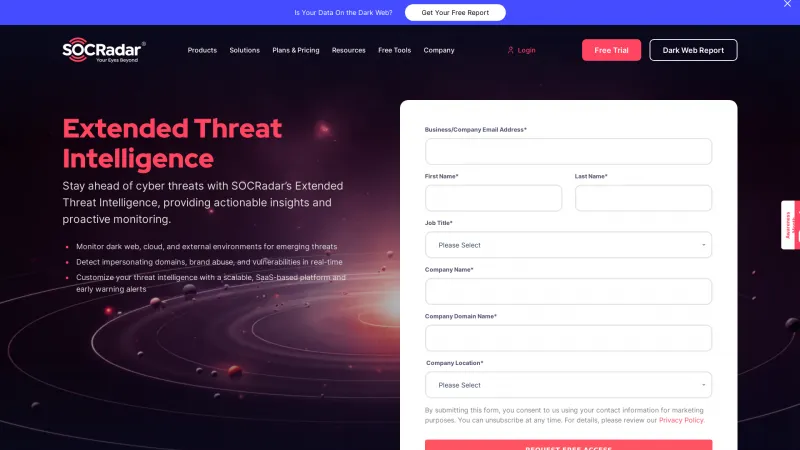 Homepage of SOCRadar Extended Threat Intelligence