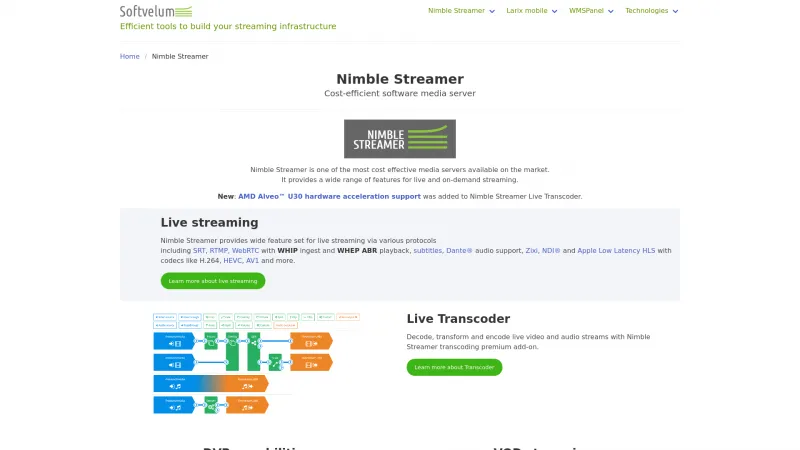 Homepage of Nimble Streamer