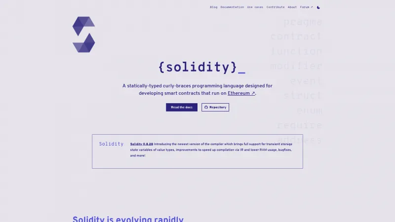 Homepage of Solidity