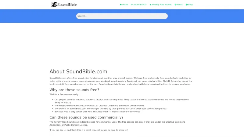 Homepage of SoundBible