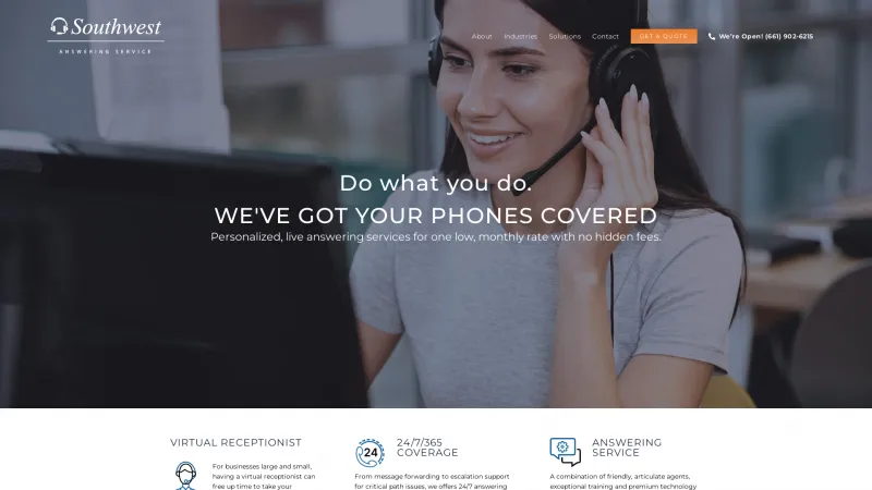 Homepage of Southwest Answering Service