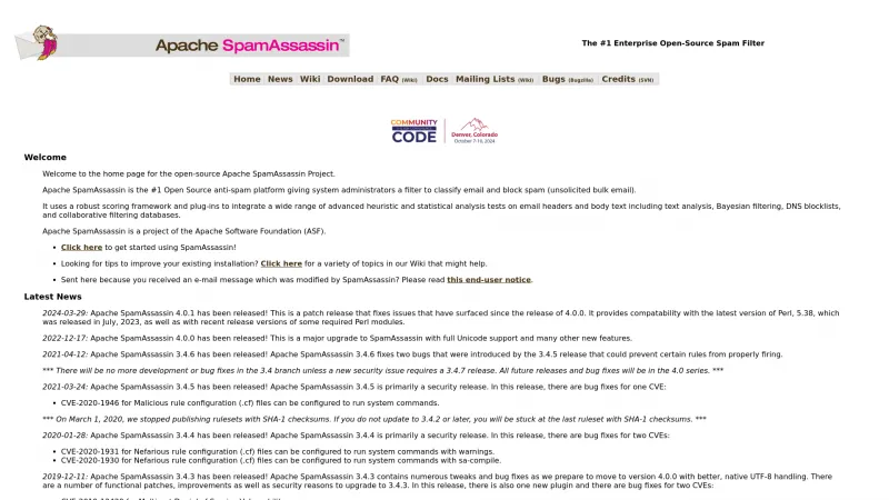 Homepage of SpamAssassin