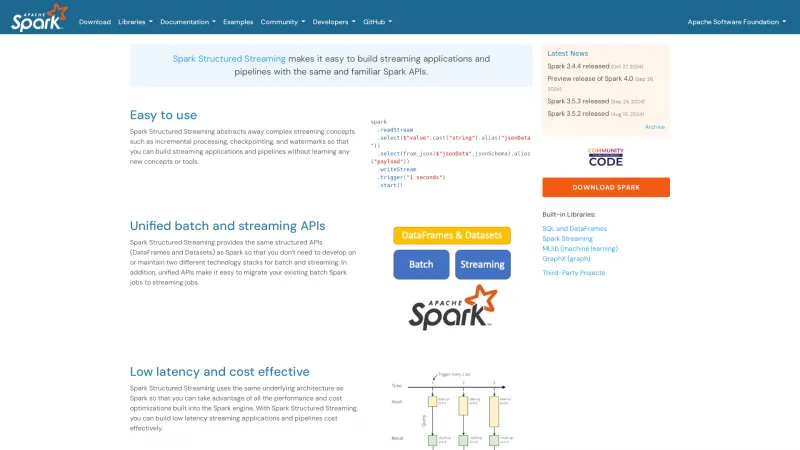 Homepage of Spark Streaming